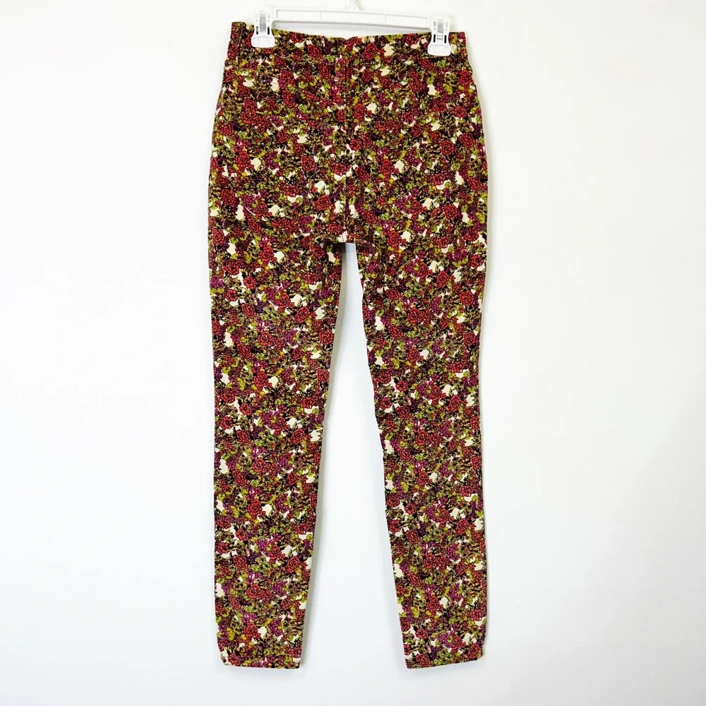 Free‎ People Floral Corduroy Skinny Pants Women's 26 Button Front Boho